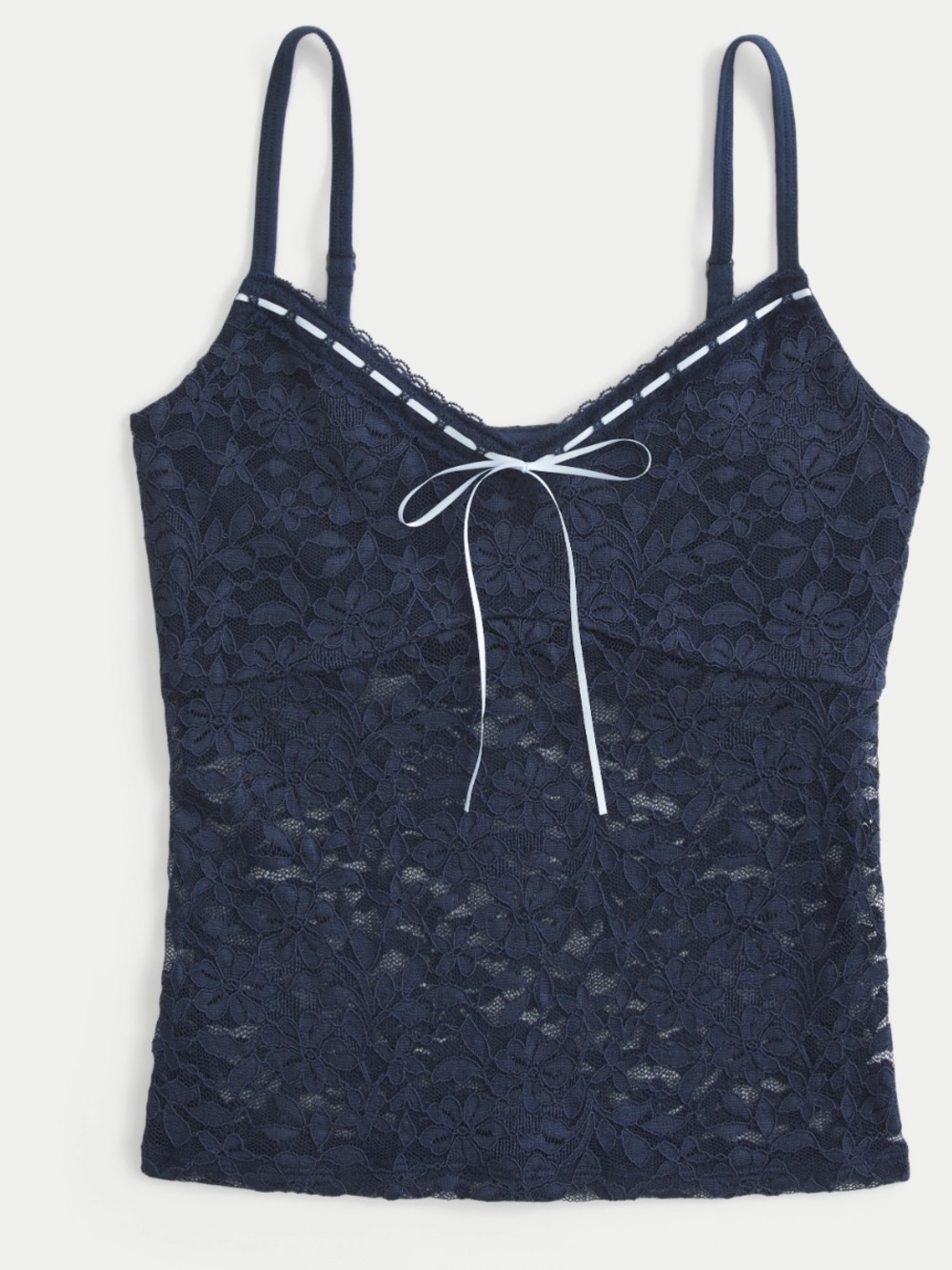 Hollister Lace Cami Top XL Navy Blue Y2K Coquette Ribbon Bow Tank - Picture 1 of 4